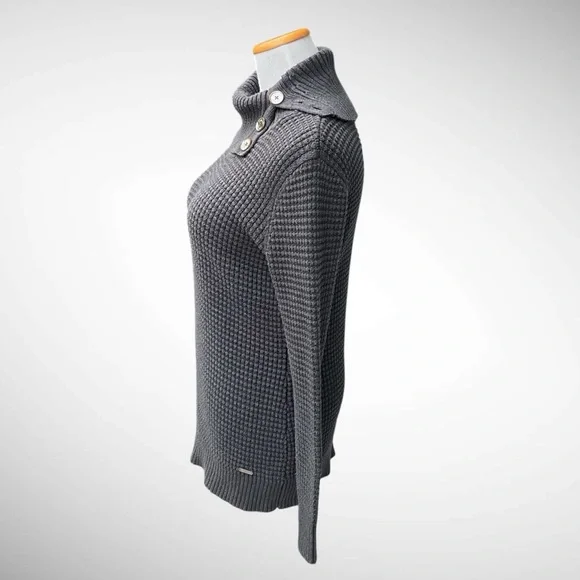 Calvin Klein Gray Turtleneck Long-Sleeve Sweater with Button Detail - Picture 4 of 12